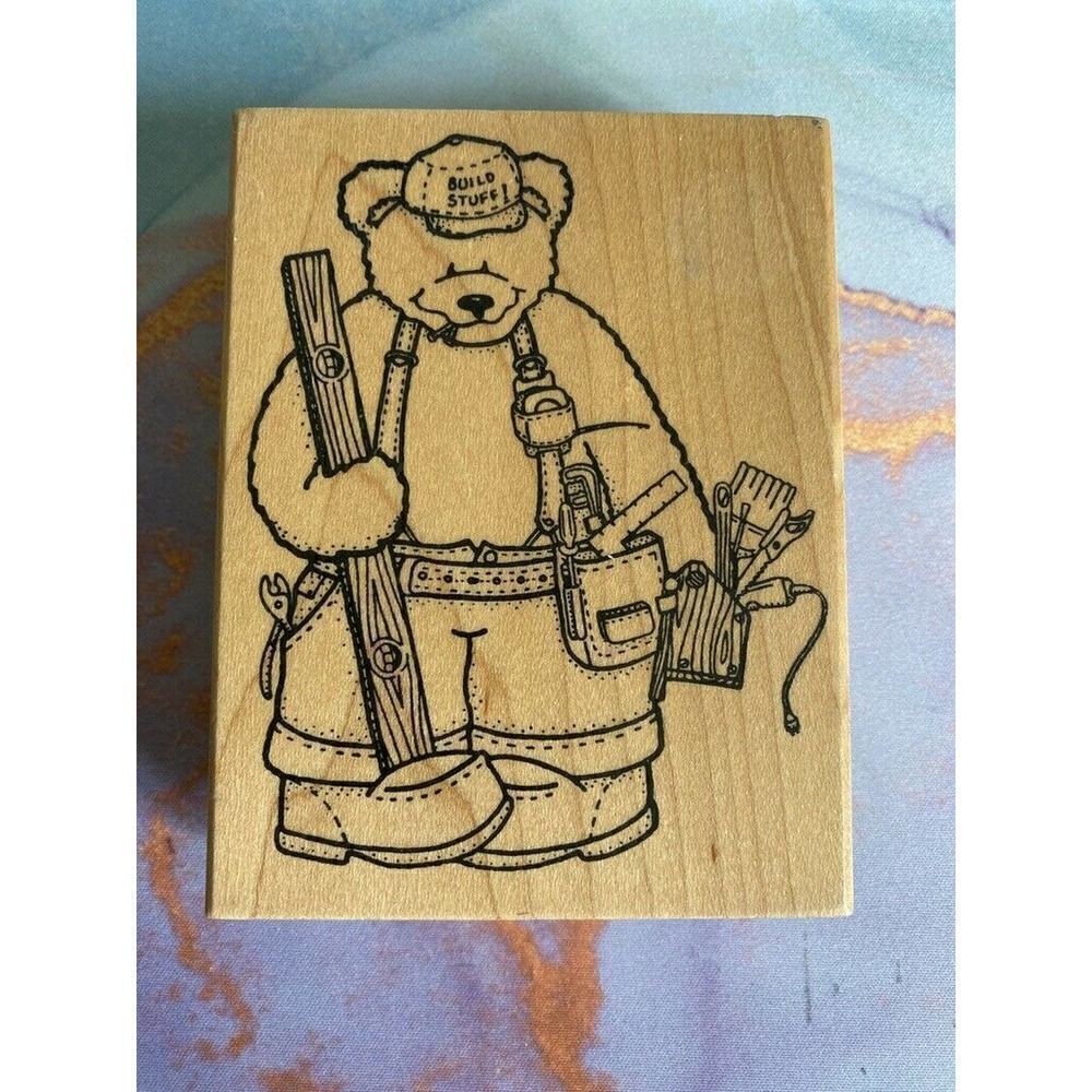 Build Stuff Teddy Bear Rubber Wood Stamp Vintage Tools Father Scrapbooking Craft